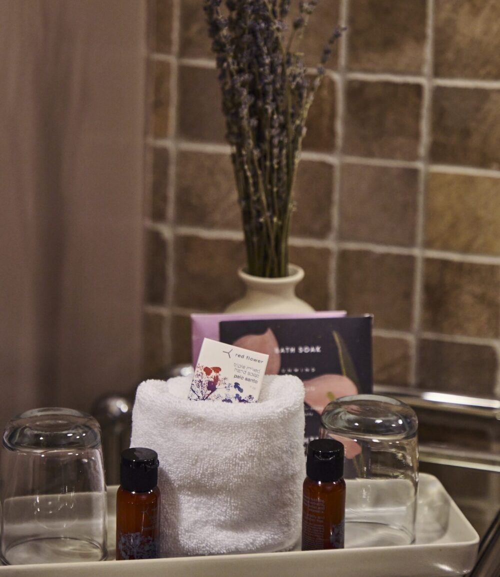 Details of bathroom amenities from Red Flower.