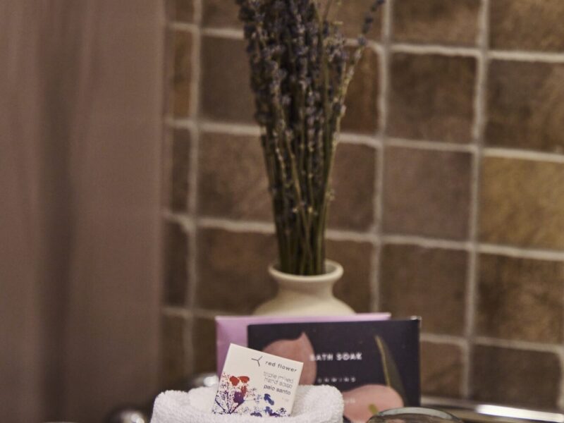 Details of bathroom amenities from Red Flower.
