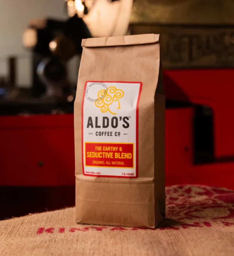 A bag of Aldo's Coffee beans.