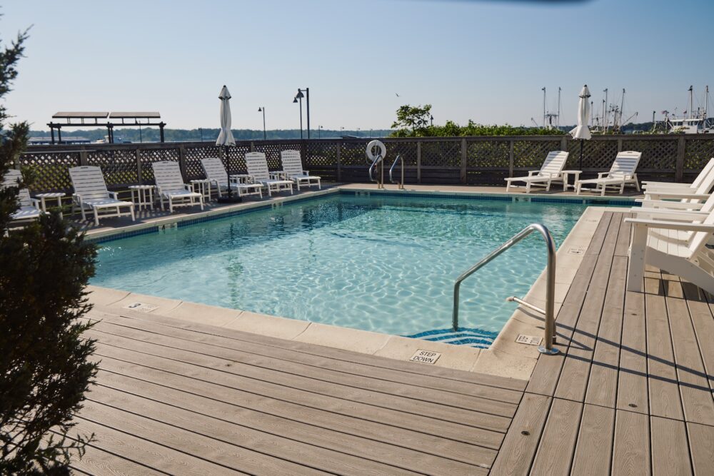 The outdoor pool at The Harbor Front Inn.