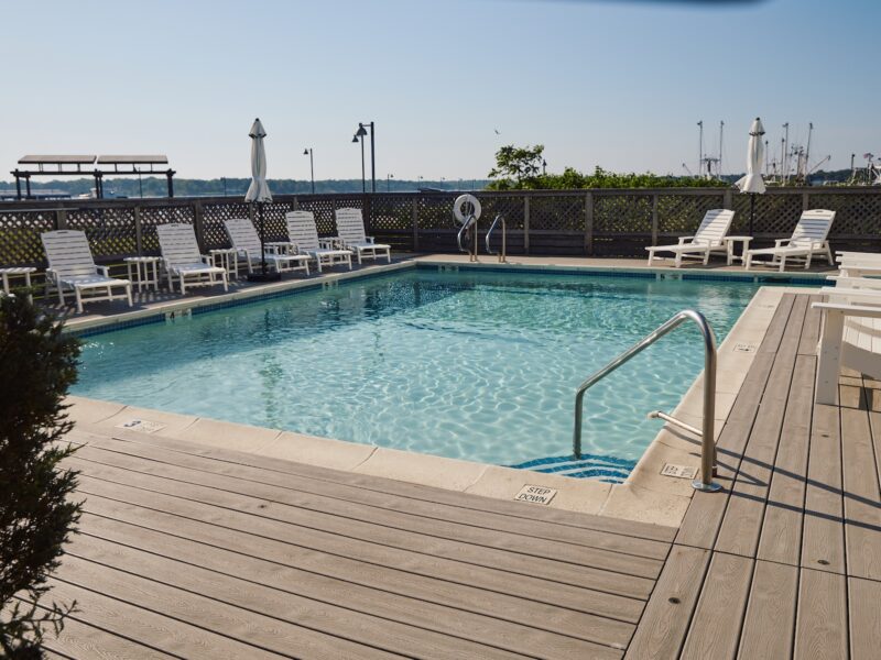 The outdoor pool at The Harbor Front Inn.