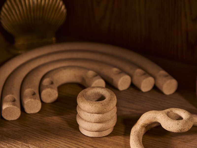Ceramic candle holders at The Harbor Front Inn shop.