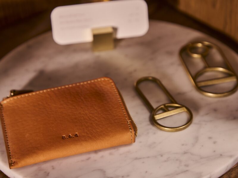 Leather and brass goods at The Harbor Front Inn shop.